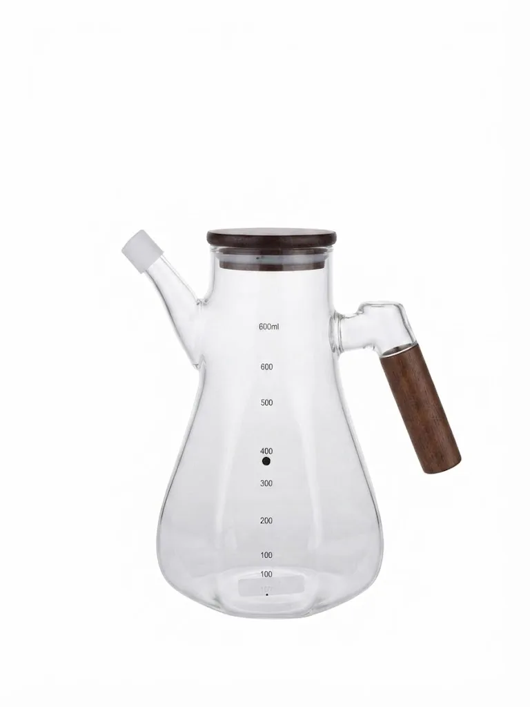 Elegant Glass Oil Dispenser With Wooden Lid & Easy Pouring Spout_423-5 — Transperent