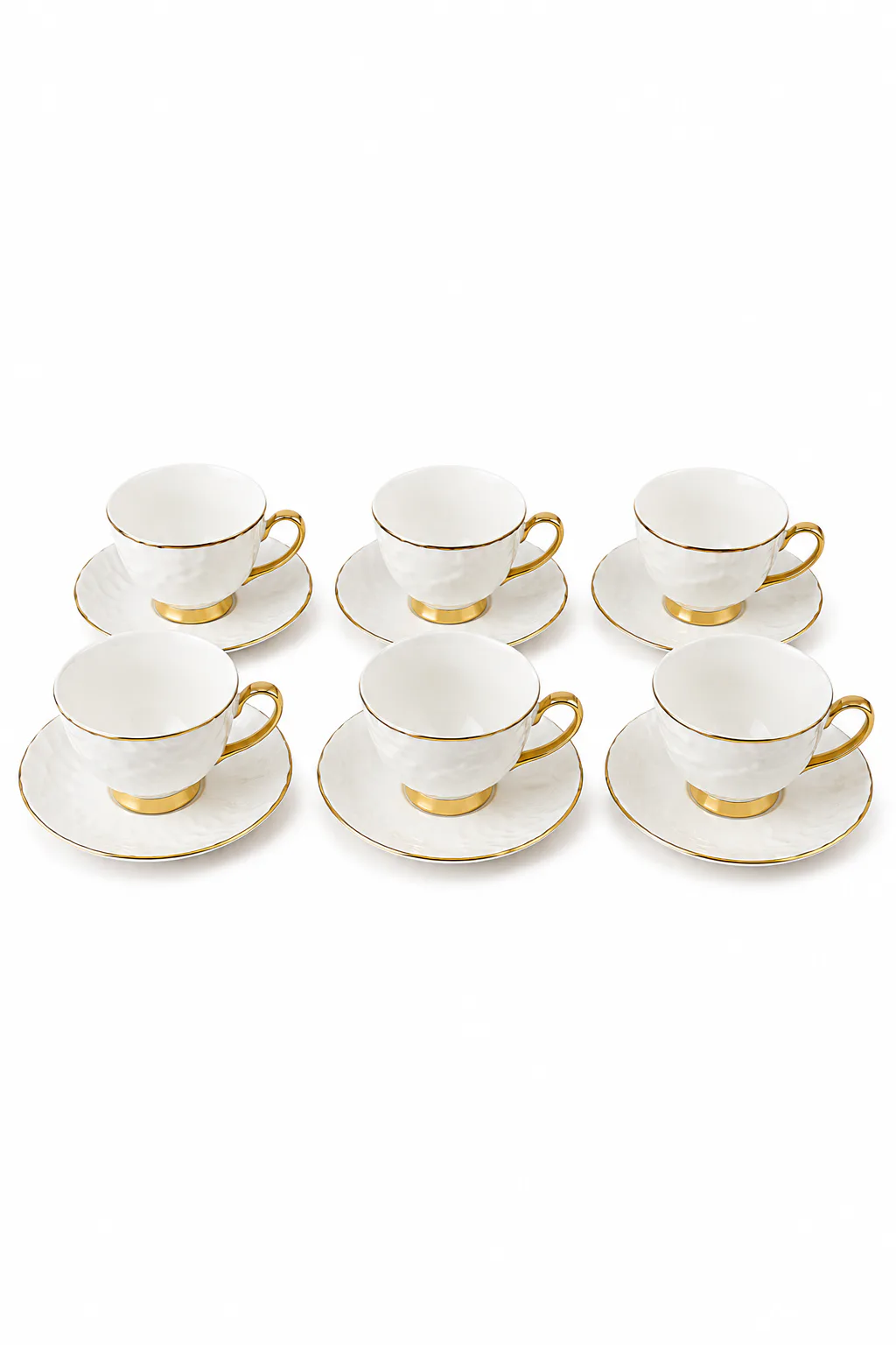 Luxury White & Gold Porcelain Tea Cup and Saucer Set (Set of 6) — White & Gold