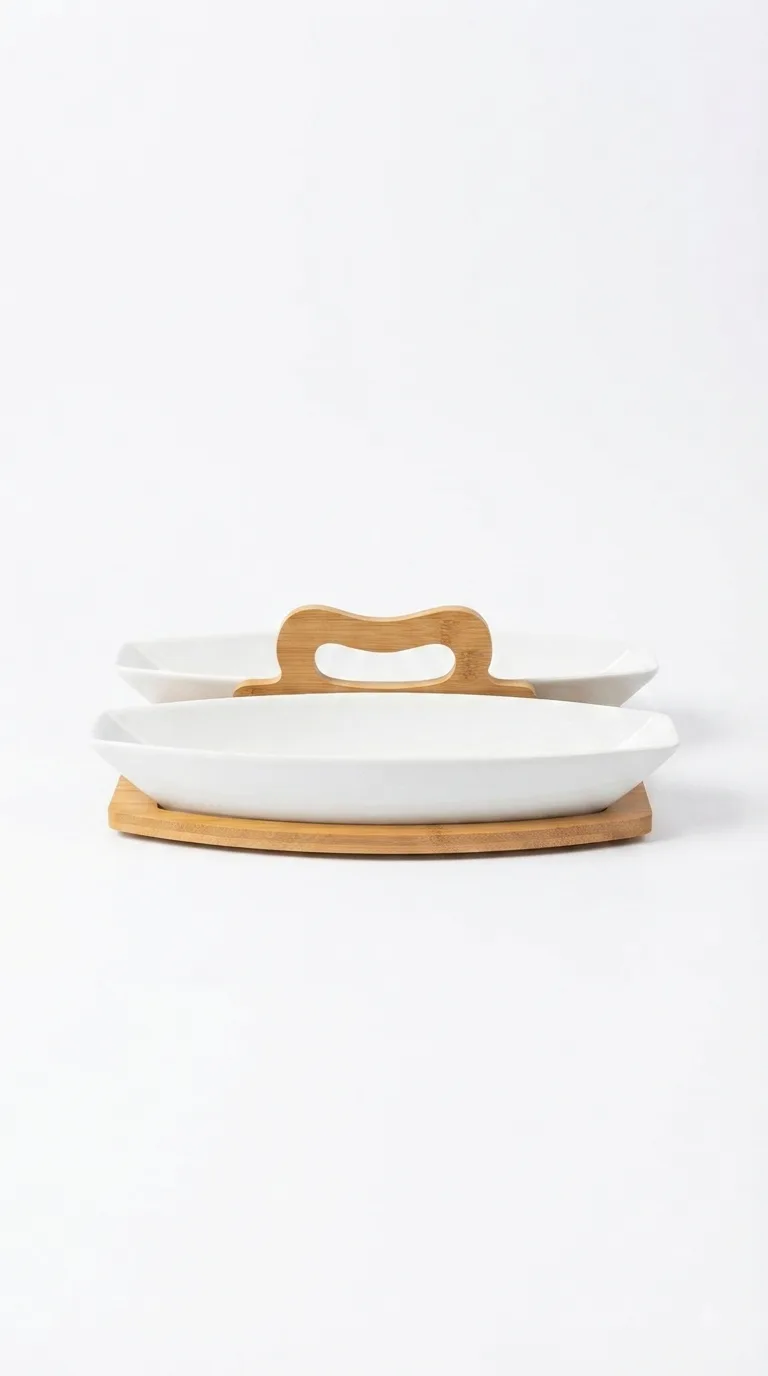 The Sovereign Porcelain & Bamboo Nuts Serving Platter-16741-98 — White