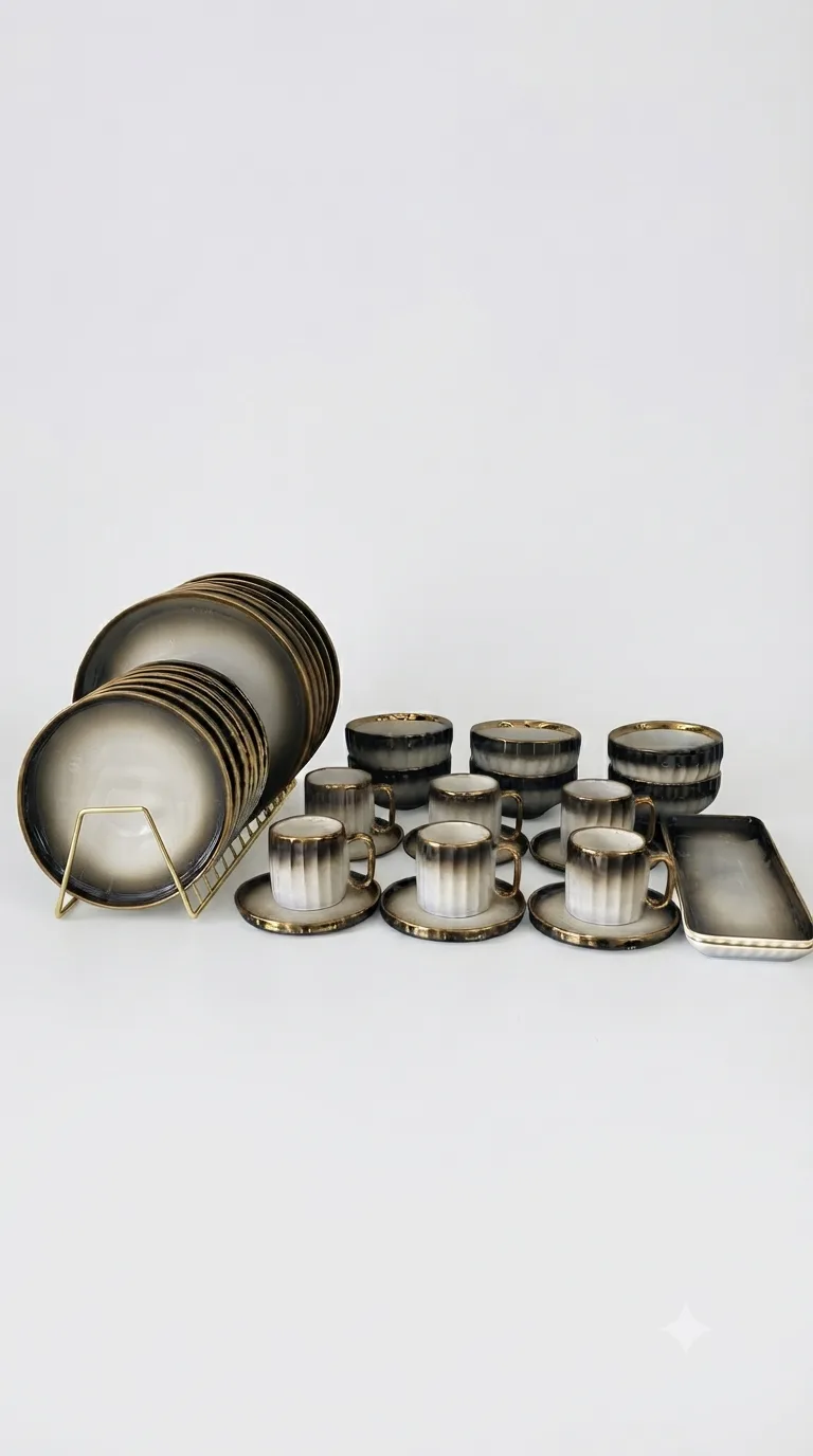 Premium Dinner Set for Elegant Dining Experiences-16741-120 — White&Grey
