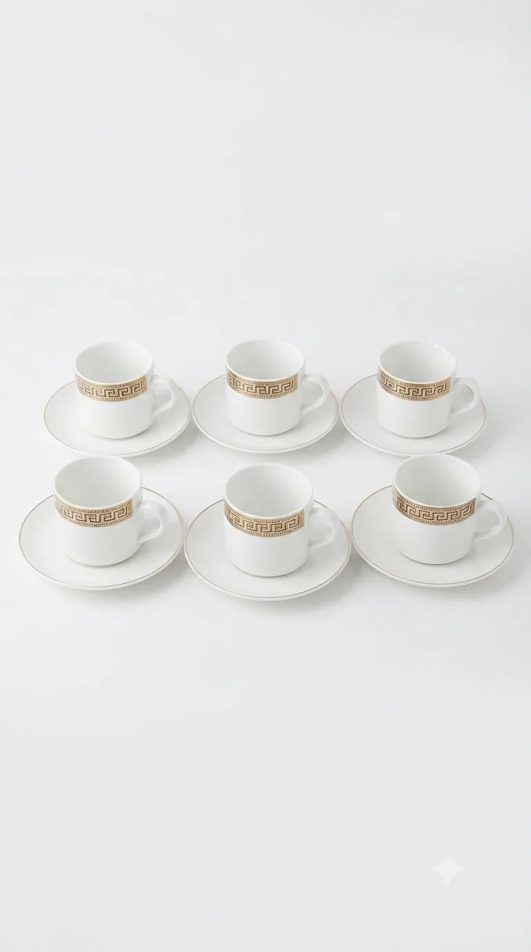Elegant Coffee Cup & Saucer Set With Modern Design-YJD-12LA — White&Green