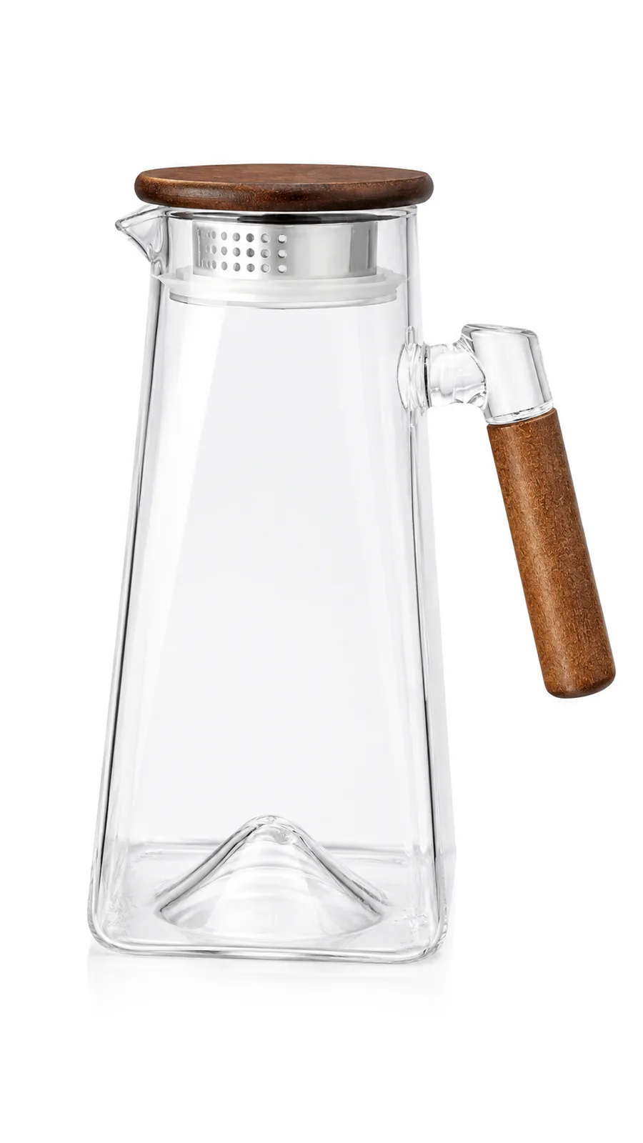Elegant Glass Water Jug With Wooden Lid & Wooden Handle_423-2 — Transperent