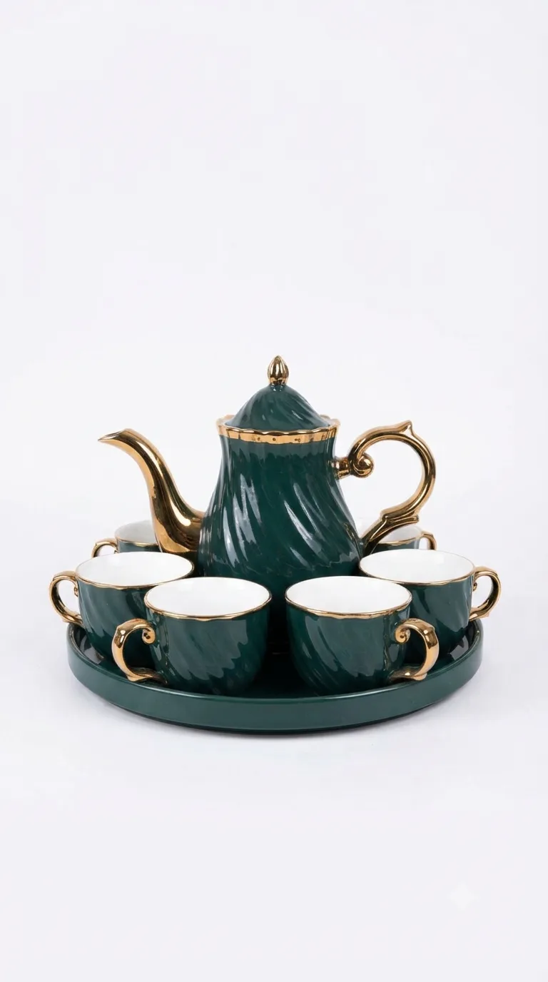 Signature luxury ceramic tea set collection-16187-2 — Green