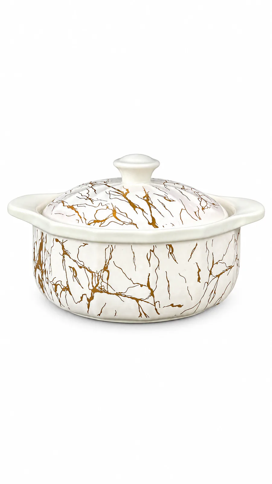Elegant White & Gold Marble Design Medium Soup Pot with Lid_LLB-3 — White · Medium