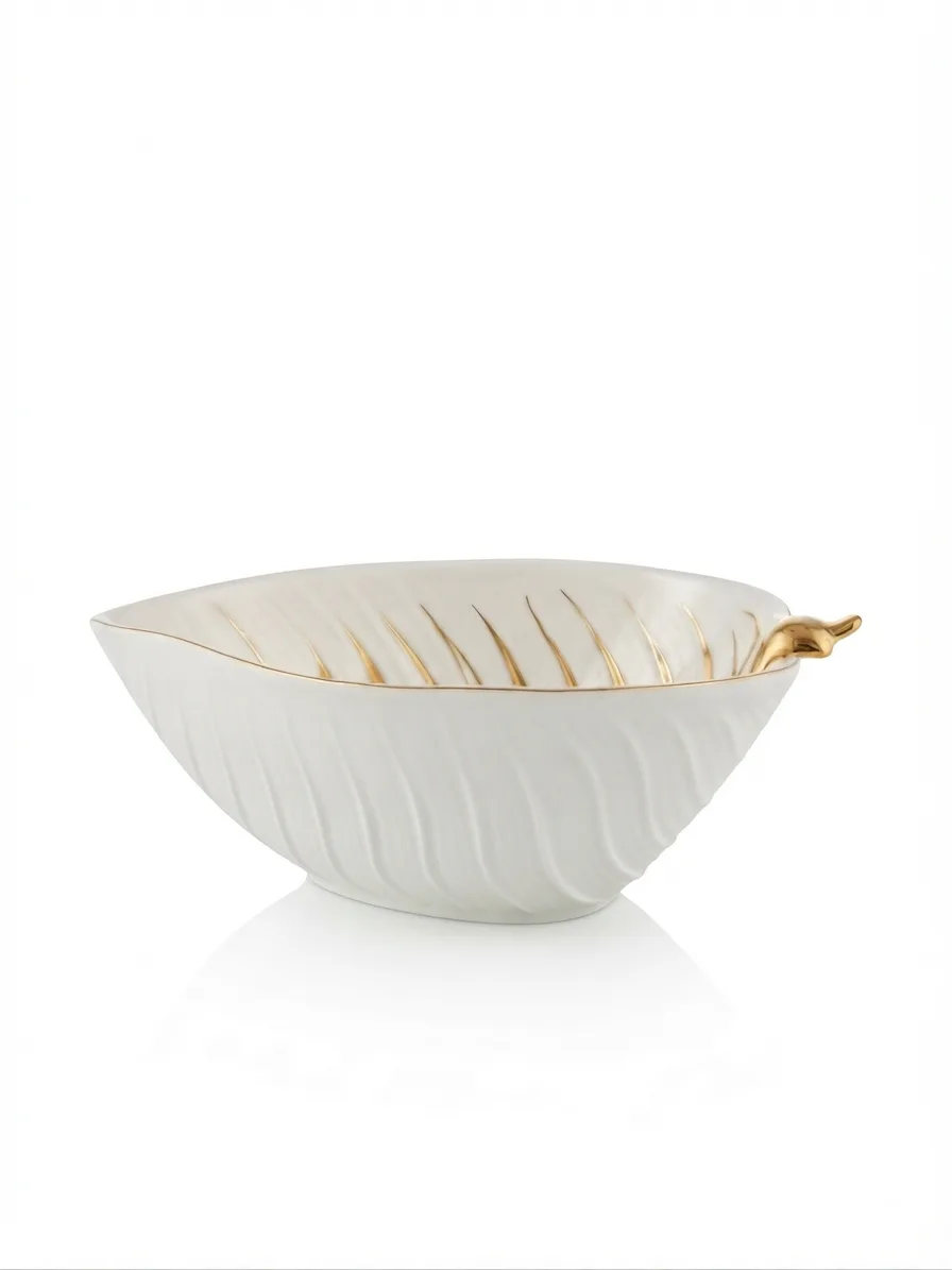 Imperial Gold-Accent Leaf Serving Bowl (Medium)_WH061 — White&Gold