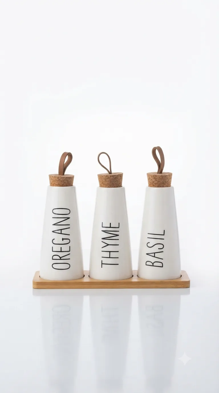 Premium Ceramic Oregano Thyme Basil Storage Bottles-16741-27 — White