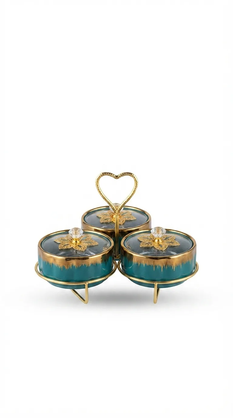 3-Piece Ceramic Condiment Set with Stand-16741-135 — Green