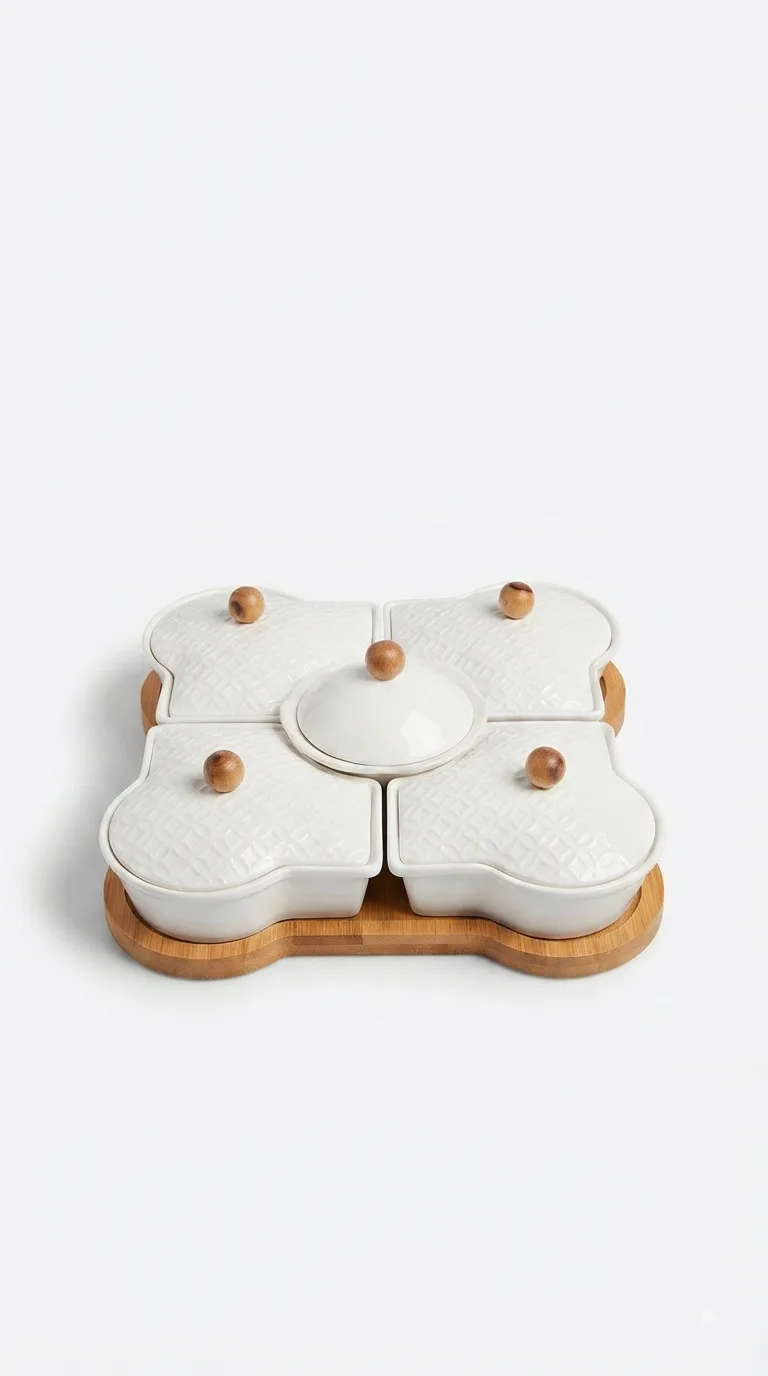 The Sovereign Porcelain & Bamboo Nuts Serving Platter-16741-28 — White