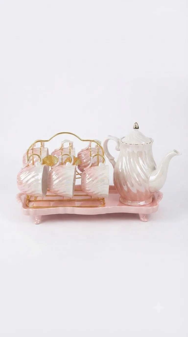 Vintage Elegance Classic Tea & Coffee Set-16187-14(pink) — white&pink