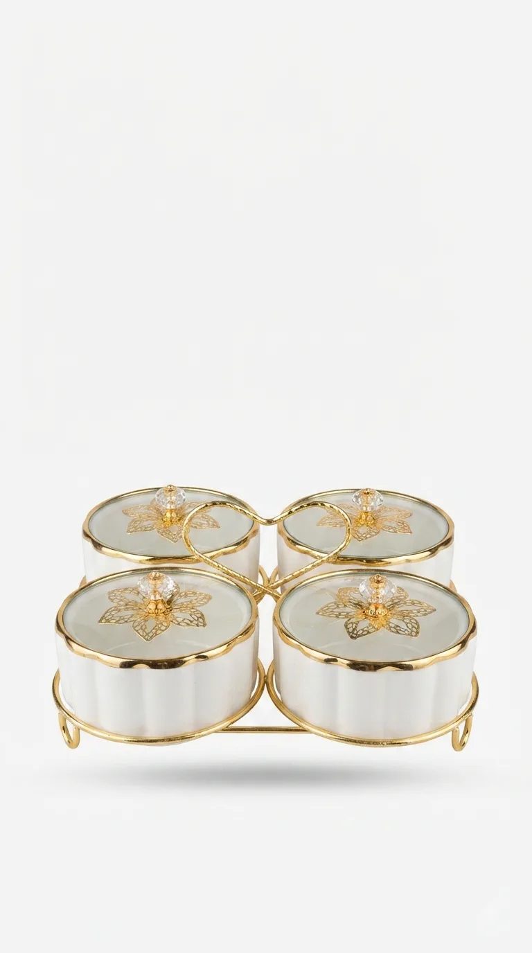 4-Piece Ceramic Condiment Set with Stand-16741-136 — White