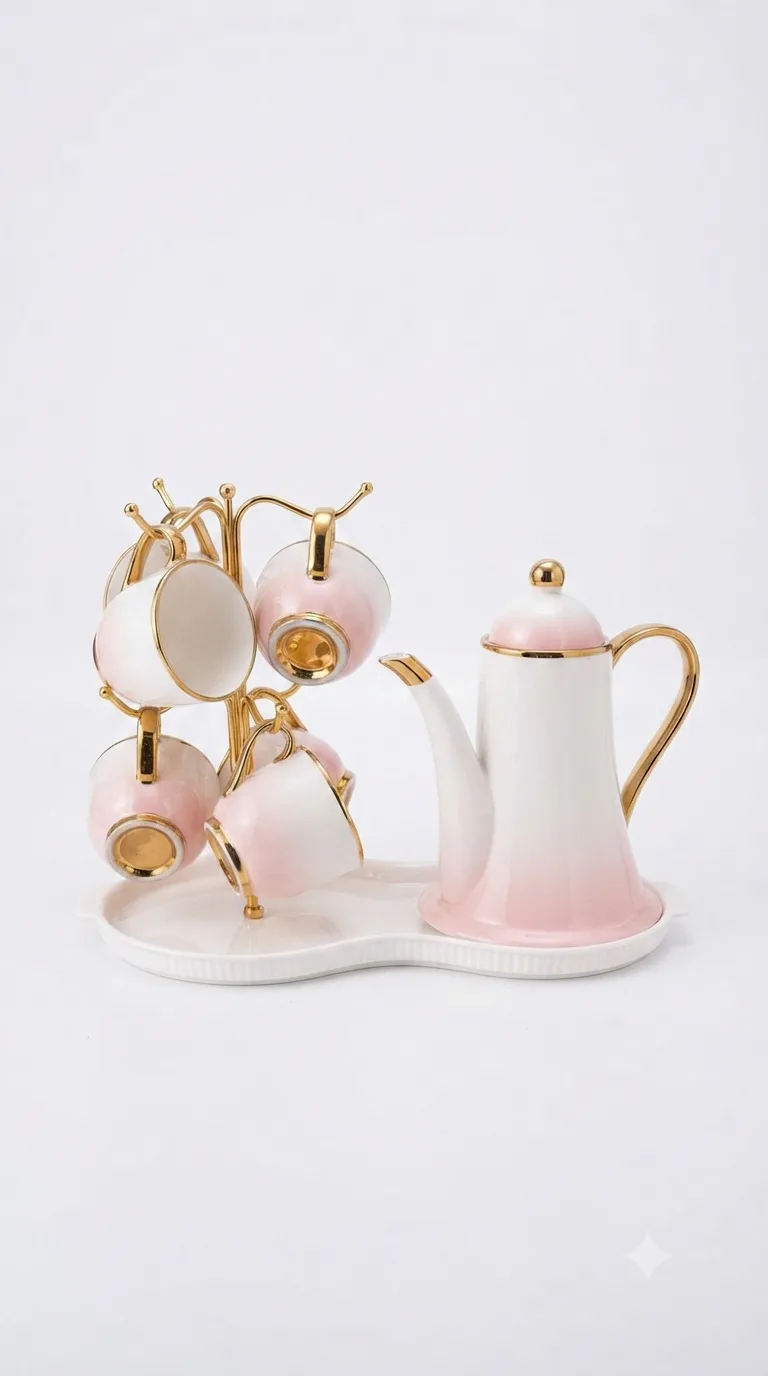 Vintage Elegance Classic Tea & Coffee Set-16741-89 — white&pink