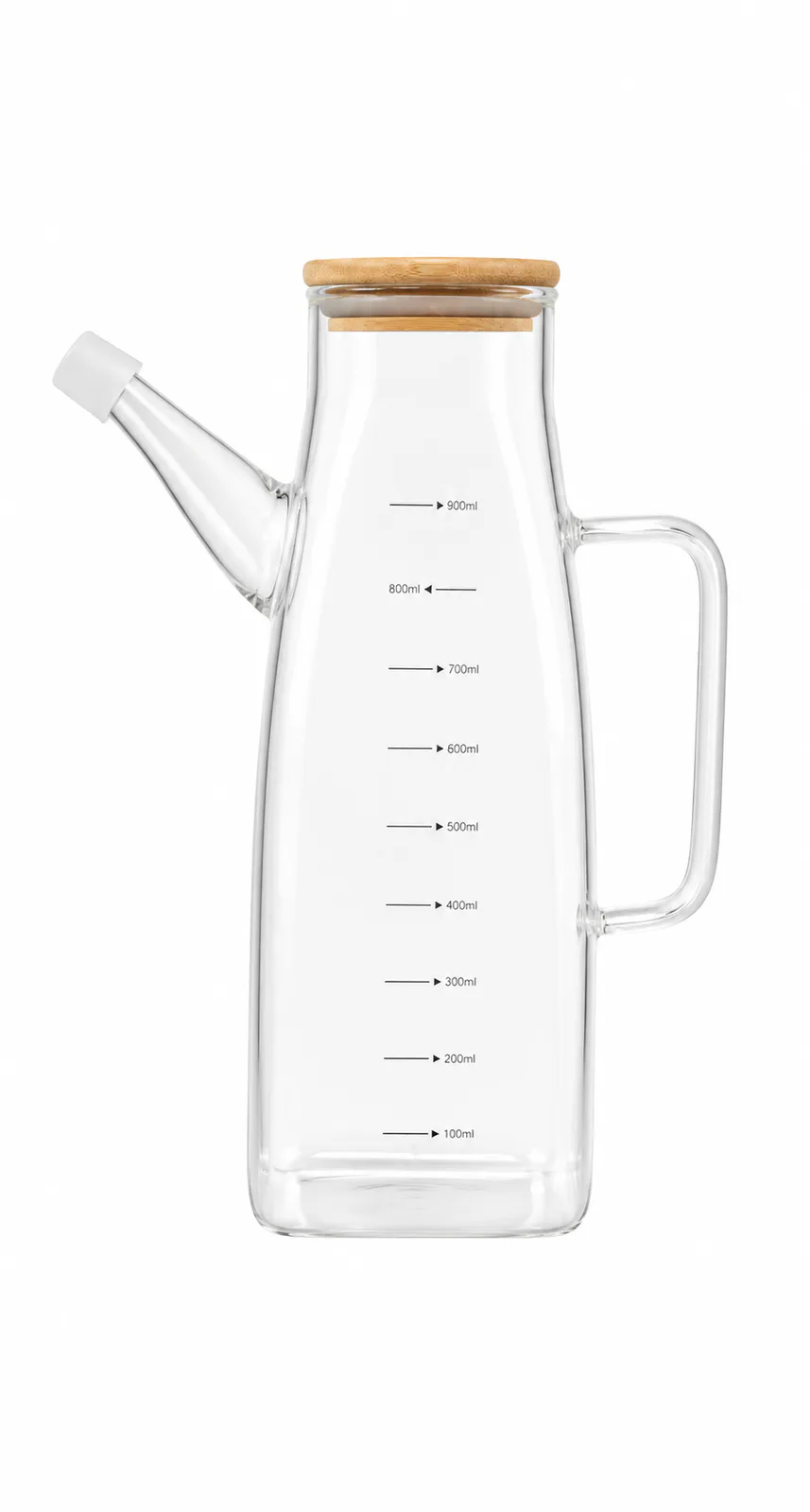 Premium Glass Oil Dispenser with Measuring Scale & Bamboo Lid (900ml)_423-6 — white