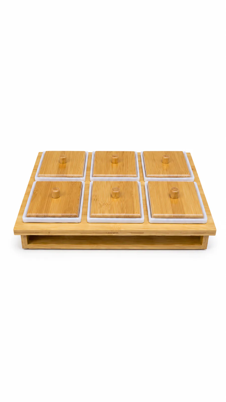 Premium Wooden 6-Compartment Spice Box with Lid and Tray_16741-99 — White