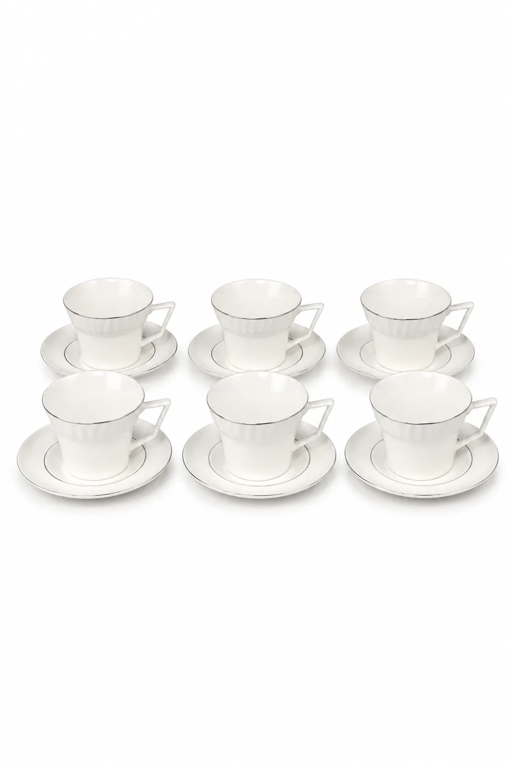 Classy White Ceramic Tea and Coffee Cup Set - Premium Glossy Finish, Set of 6_XJ943 — white