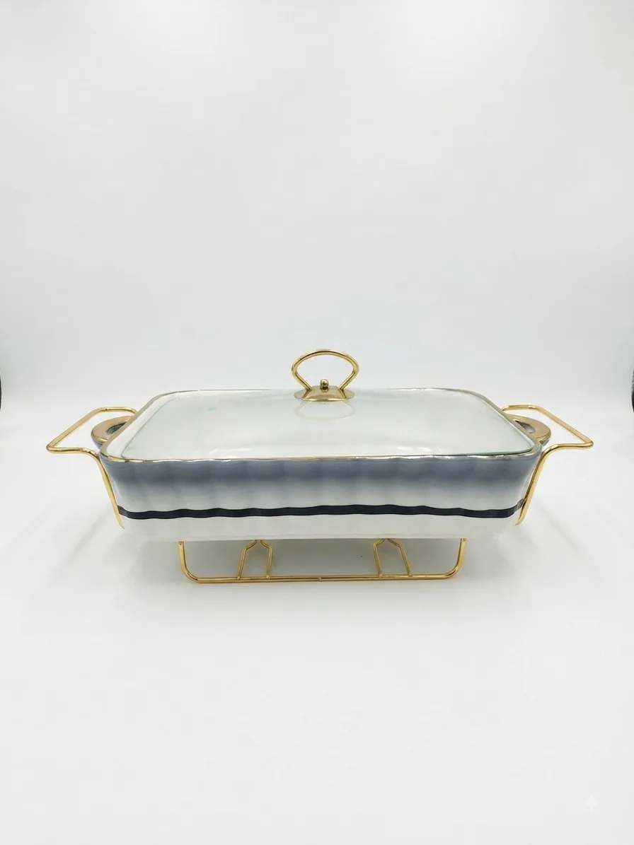 The Royal Sapphire Porcelain Chafing Dish_YYSH-46 — White&Grey · Big · Pack of 1