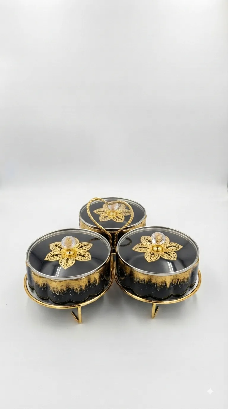 3-Piece Ceramic Condiment Set with Stand-16741-134 — Black