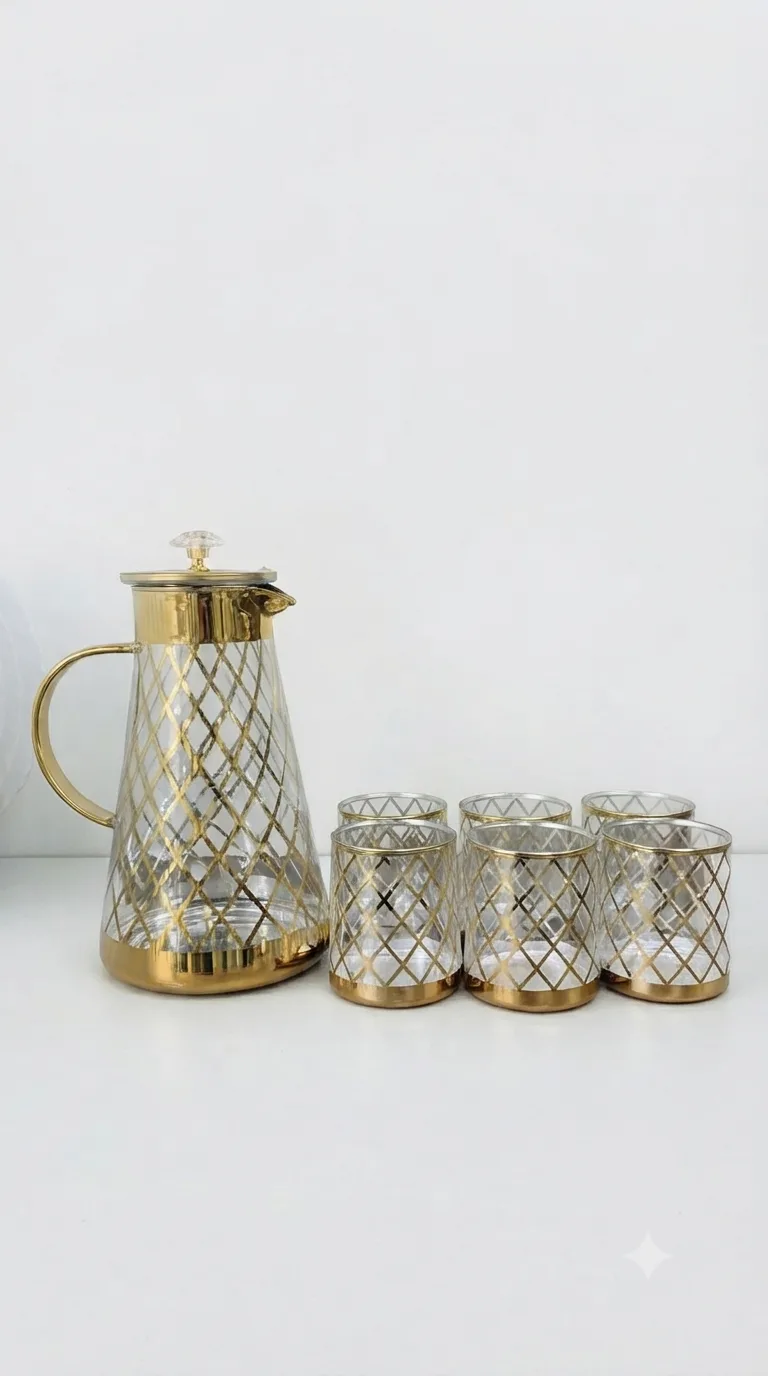Elegant Crystal Water Jug and Glass Set for Dining-186-4 — White