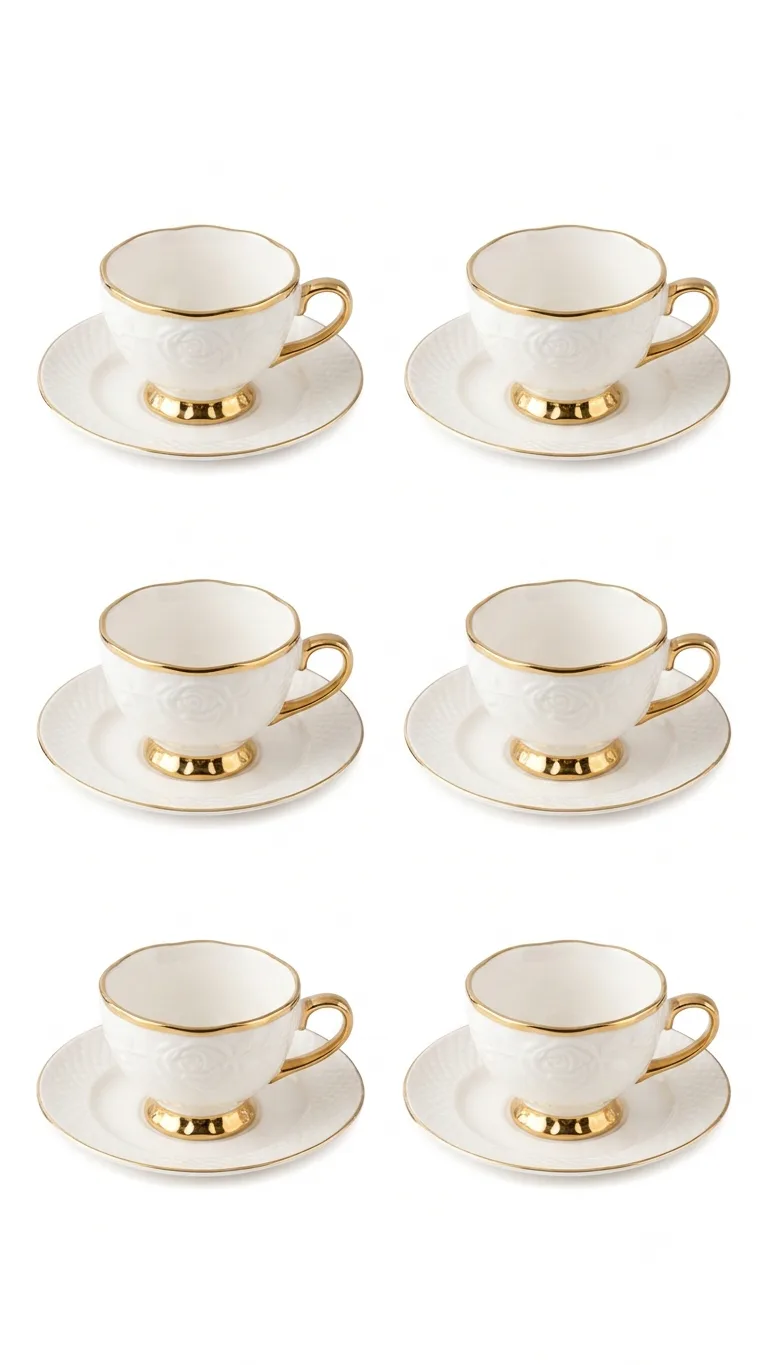 Royal Gold Floral Tea Cup & Saucer Set-XJ944-1L — White&Gold