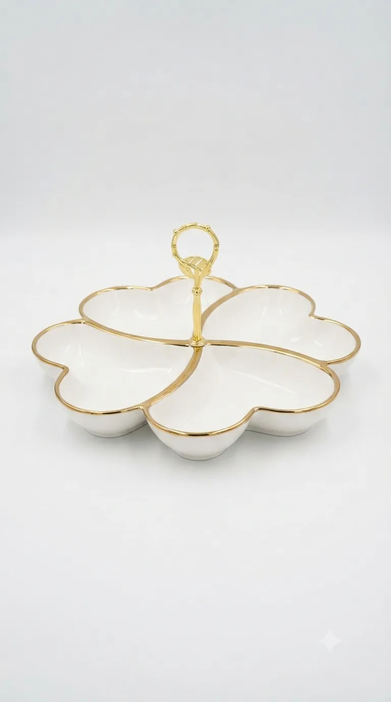 Premium Ceramic Dry Fruits, Nuts & Snacks Serving Tray Set-16741-107 — White