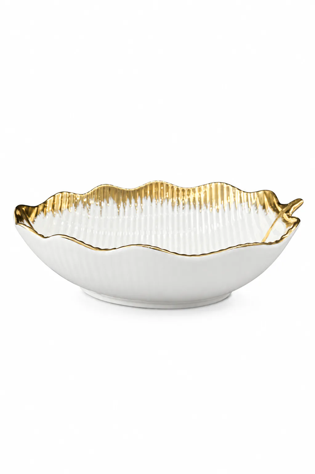 Premium Ceramic Dry Fruit Tray / Serving Bowl With Gold Border For Living Room & Dining Table_LX-6054-3G — White&Gold