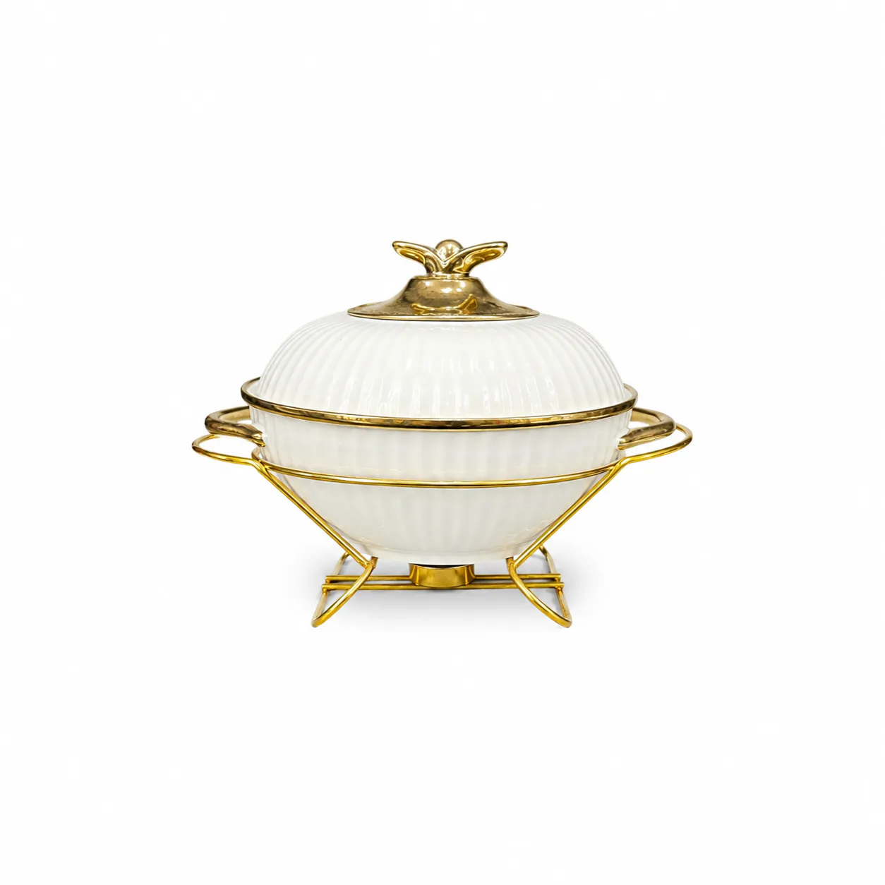 Elegant Ceramic Medium Soup Pot For Stylish Serving And Everyday Dining._ML071-M — White & Gold