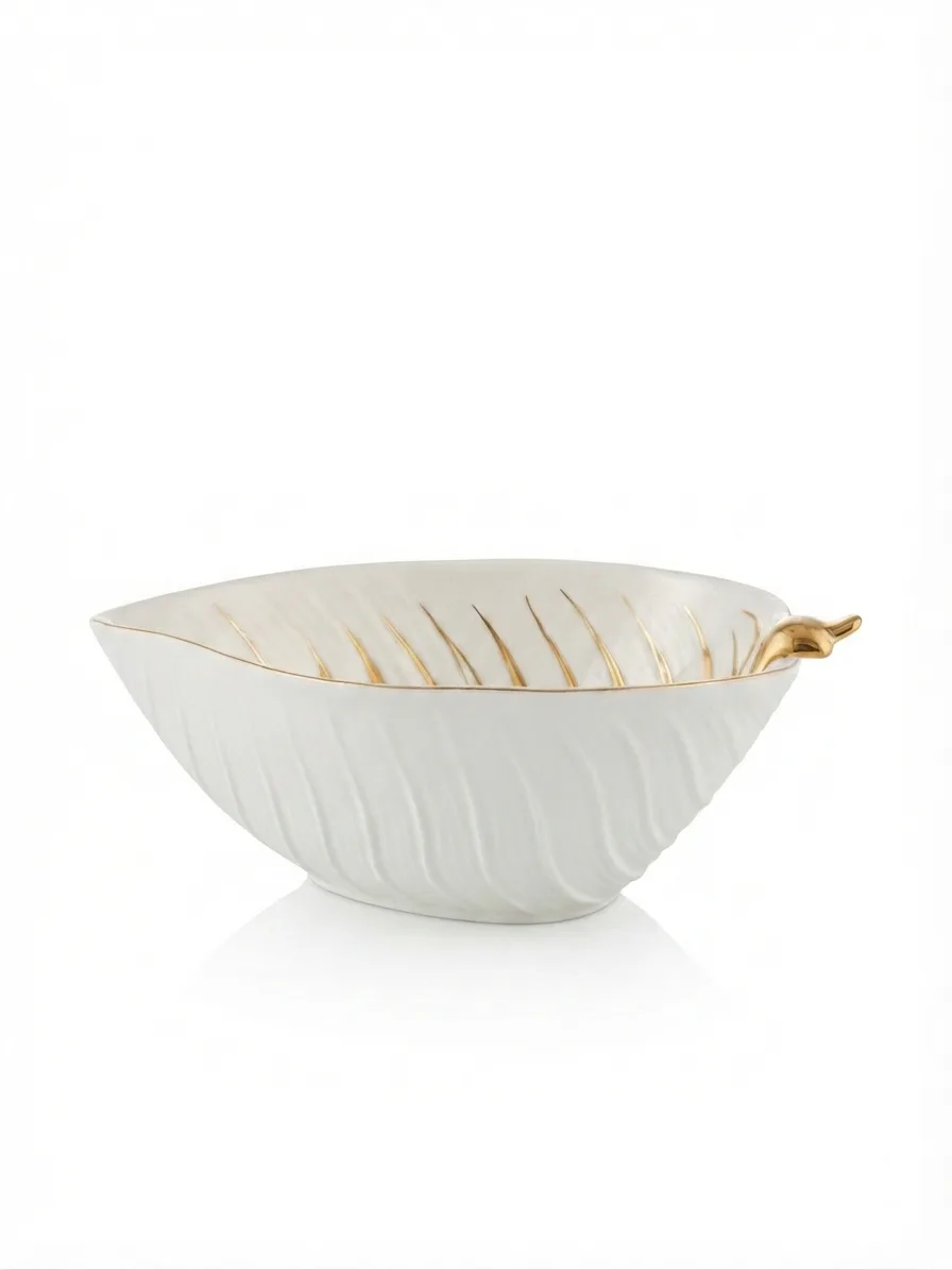 Imperial Gold-Accent Leaf Serving Bowl (Small)
_WH060 — White&Gold