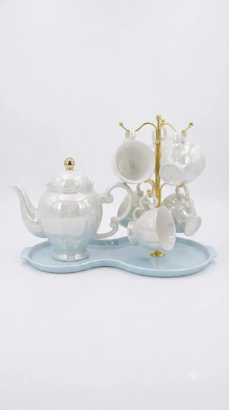 Vintage Elegance Classic Tea & Coffee Set-16187-8(Blue) — White&blue