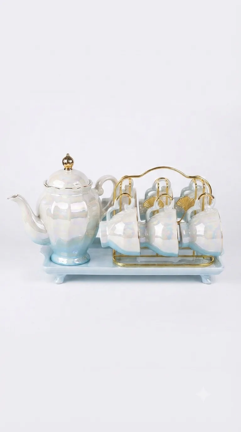 Vintage Elegance Classic Tea & Coffee Set-16187-9(Blue) — White&blue