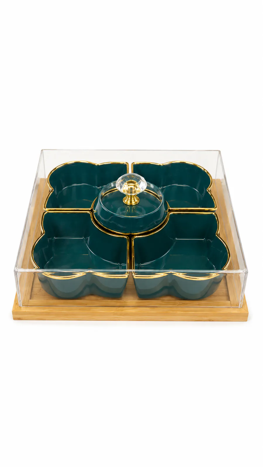 Elegant Emerald & Gold Divided Serving Tray with Acrylic Cover_16741-119 — Green