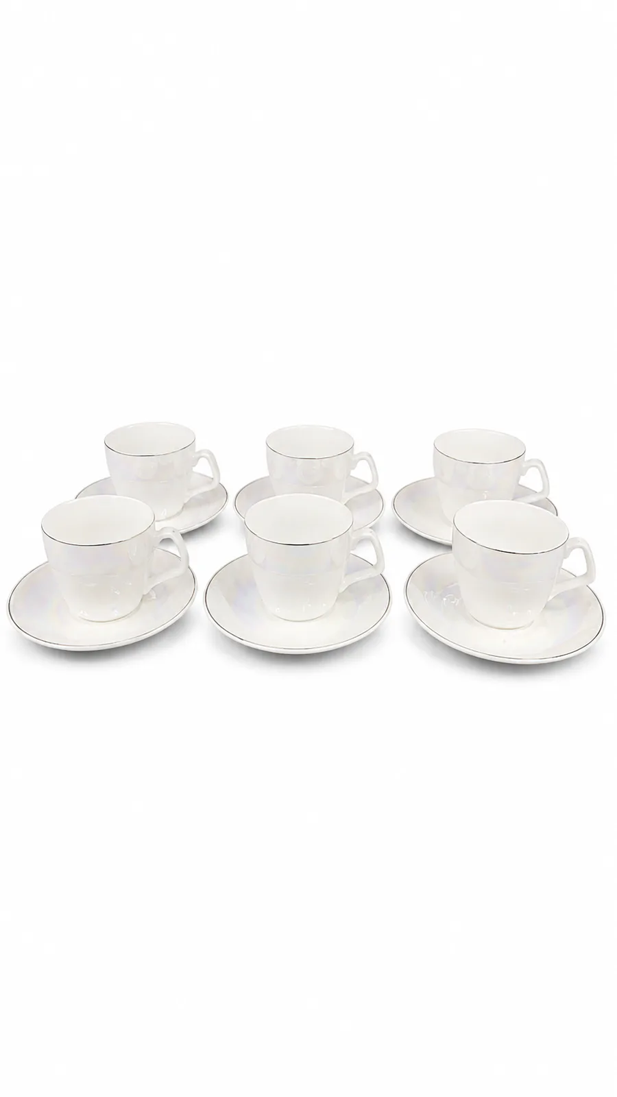 Pearl Glossy Ceramic Tea Cup and Saucer Set | Elegant Coffee Cup with Plate for Home, Office & Gifting_GG-12L — white