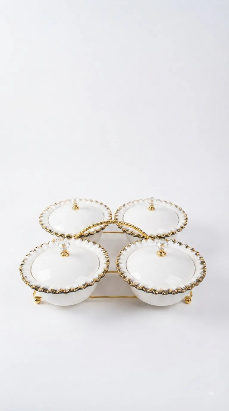 4-Piece Ceramic Condiment Set with Stand-16741-115 — White